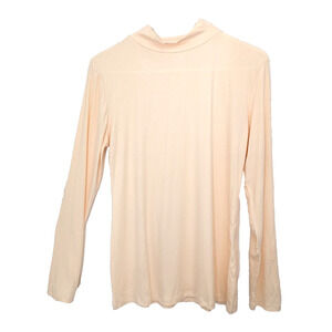 Women's Mock Turtleneck Long Sleeve Beige Large Snug Fitting Top Sweater